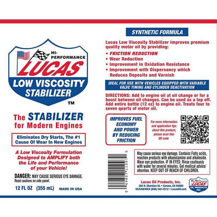 Lucas Oil LUC41097 Low Viscosity Engine Stabilizer 12 Oz. Lucas Oil - 41097 Lucas  - Dynamic Drive