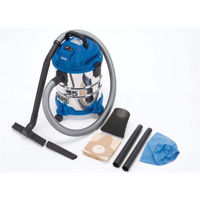 Draper Wet and Dry Vacuum Cleaner with Stainless Steel Tank, 20L, 1250W 20515 Draper  - Dynamic Drive