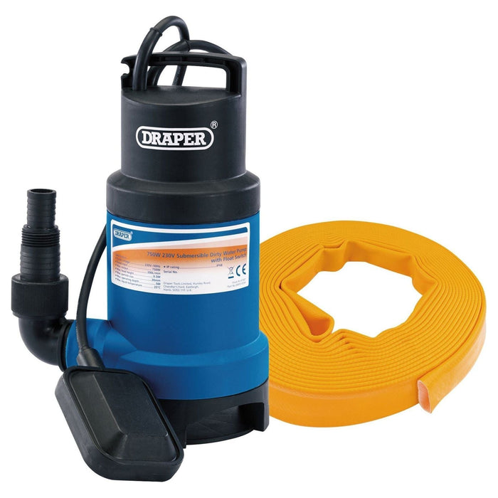 Draper Submersible Dirty Water Pump Kit with Layflat Hose & Adaptor, 200L/Min, 1