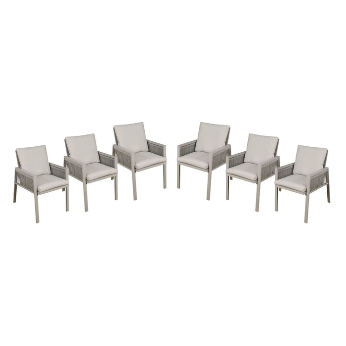 Dellonda Set of 6 Fusion Garden/Patio Dining Chairs with Armrests - Light Grey