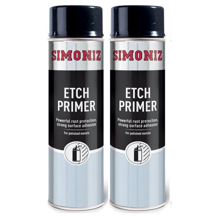 2x Simoniz Etch Primer Car Spray Polished Metal Paint Rust Protection  500ml Simoniz  - Dynamic Drive