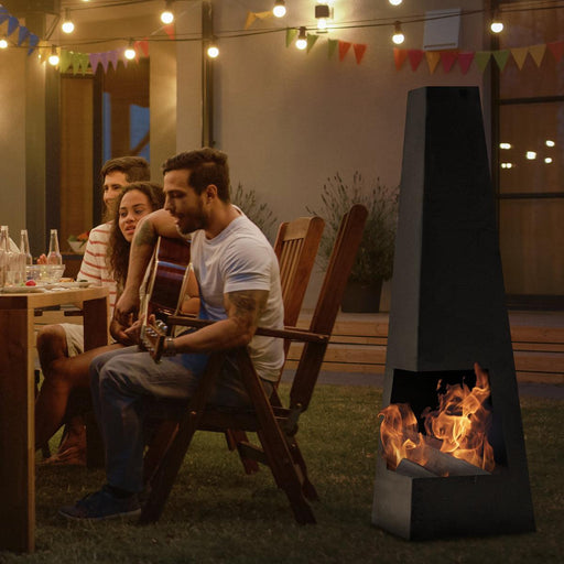 Dellonda Chiminea Wood Burner Heater for Outdoors W45cm x H150cm - Black Steel Dellonda  - Dynamic Drive