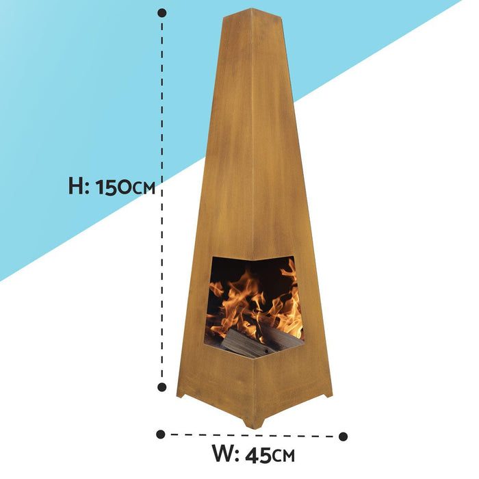 Dellonda Chiminea Wood Burner Heater for Outdoors W45cm x H150cm Corten Steel Dellonda  - Dynamic Drive