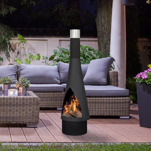 Dellonda Outdoor Chiminea Fireplace Fire Pit Heater Durable Black Steel Dellonda  - Dynamic Drive