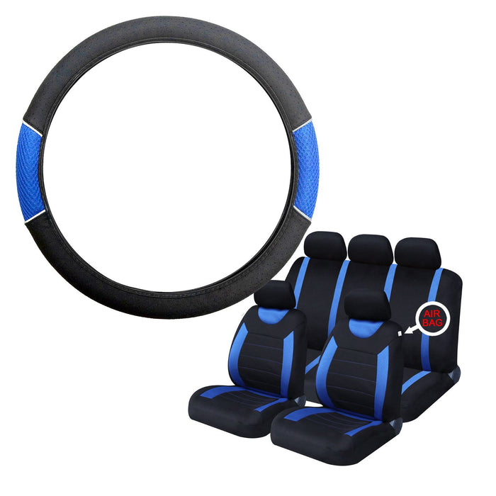 Blue & Black Steering Wheel & Seat Cover set for Ford Focus St All Years UKB4C  - Dynamic Drive