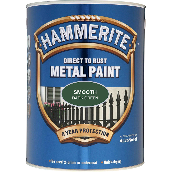 Hammerite Direct To Rust Metal Paint - Smooth Dark Green - 5 Litre Hammerite  - Dynamic Drive