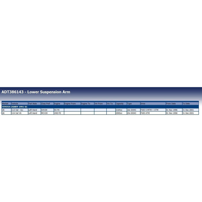 Blue Print ADT386143 Control Arm Fits Toyota