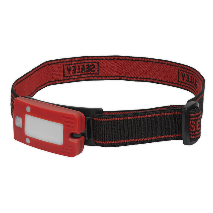 2W COB LED Rechargeable Head Torch Auto Sensor Cycling Front Rear Light Red Sealey  - Dynamic Drive