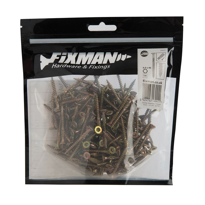 Fixman Goldstar Advanced Screws 4 x 40mm 200pk 936303 Fixman  - Dynamic Drive