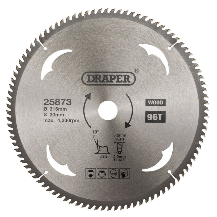 Draper TCT Circular Saw Blade for Wood, 315 x 30mm, 96T 25873 Draper  - Dynamic Drive