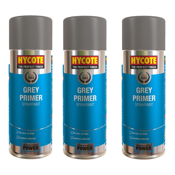 3 X Hycote Grey Primer Spray Paint Aerosol Car Multi-Purpose Preparation 400Ml