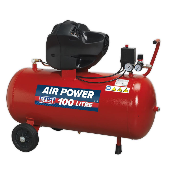 Sealey Air Compressor 100L V-Twin Direct Drive 3hp Oil Free SAC10030F Sealey  - Dynamic Drive