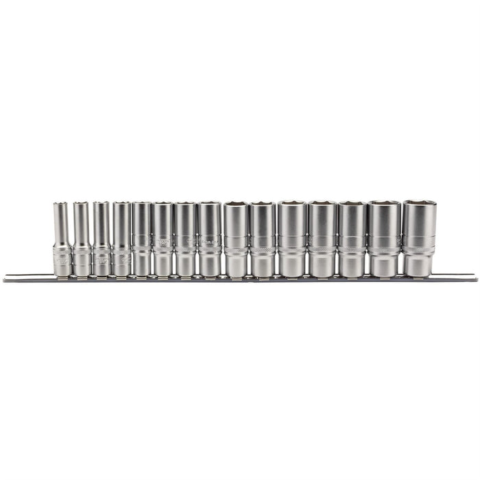 Draper Metric Deep Socket Set on a Metal Rail, 3/8" Sq. Dr. (15 Piece) 16494