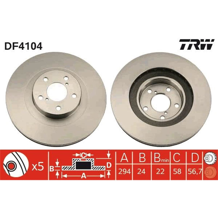 Genuine TRW Brake Disc (Pair) DF4104 TRW  - Dynamic Drive