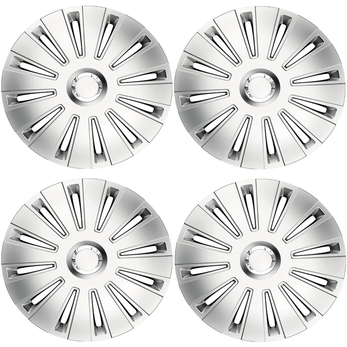 15" 4 x Alloy Look Grey & Silver Multi-Spoke Wheel Trims Hub Caps Covers Simply  - Dynamic Drive