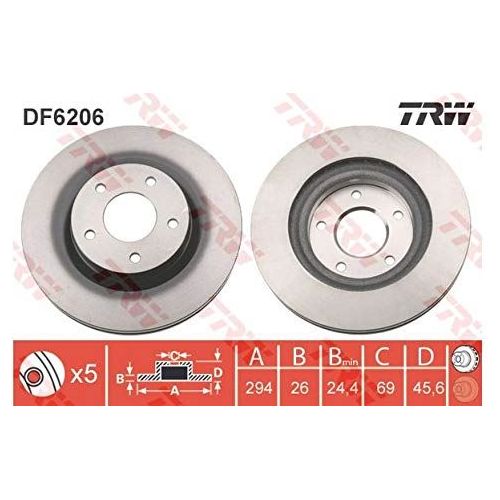 Genuine TRW Brake Disc (Pair) DF6206 TRW  - Dynamic Drive