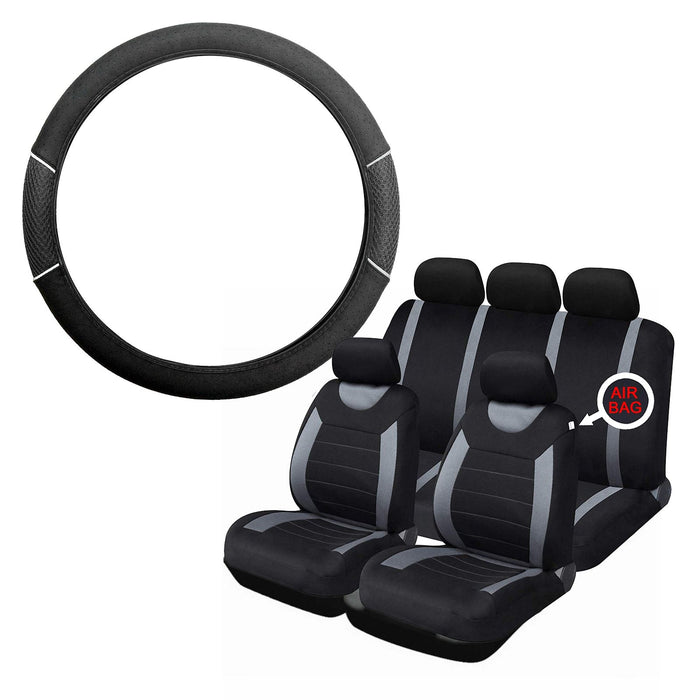 Grey & Black Steering Wheel & Seat Cover set for Hyundai Tucson 04-09 UKB4C  - Dynamic Drive