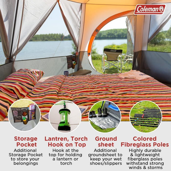 Coleman Cortes Octagon 8 Person Dome Glamping Yurt Camping Family Tent Orange