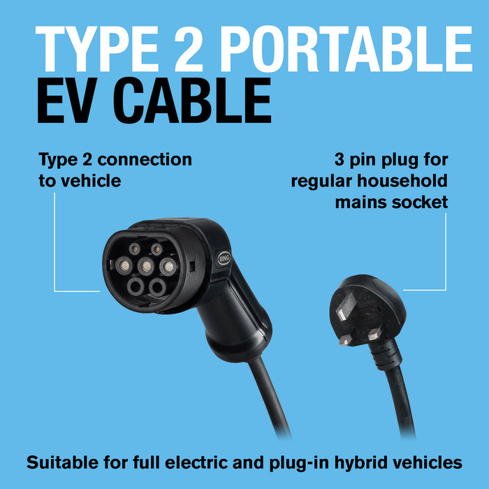 Ring Type 2 Electric Vehicle Plug in Charging Cable EV Charger UK 3 Pin 230V AC