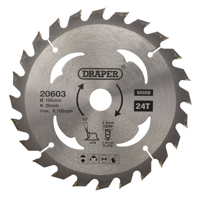 Draper TCT Circular Saw Blade for Wood, 165 x 20mm, 24T 20603