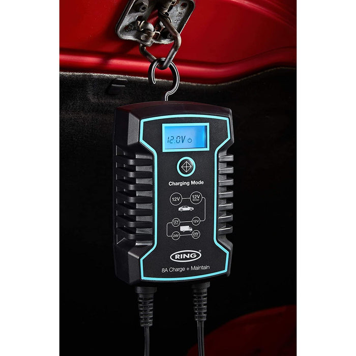 RSC808 Ring 8A Smart Charger and Battery Maintainer LCD Display 12/24V Voltage Ring Automotive  - Dynamic Drive