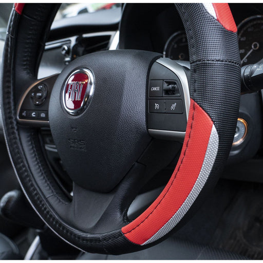 Simply Luxury Steering Wheel Cover Black Red & Chrome 15" Universal Protector Simple  - Dynamic Drive