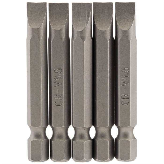 Draper Plain Slot Insert Bit, 6.5mm, 1/4" Hex, 50mm Long (Pack of 5) 64276 Draper  - Dynamic Drive