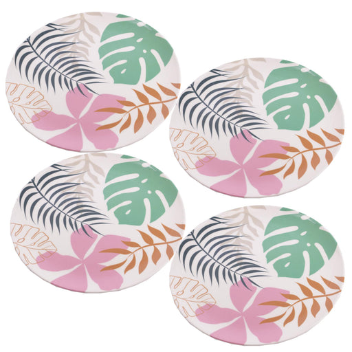 4 x Plastic Melamine Jungle Flowers 11" Dinner Plates for Camping Picnic Summit  - Dynamic Drive