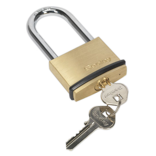 Sealey Brass Body Padlock Long Shackle 50mm PL202L Sealey  - Dynamic Drive