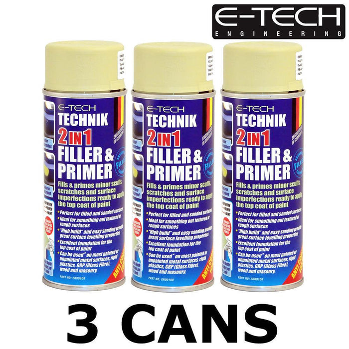 3x E-Tech Technik 2-in-1 Filler & Primer Car Body Repair Paint Undercoat 400ml