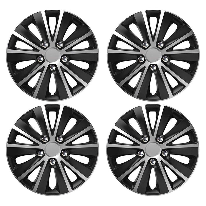 13" Alloy Look Black & Silver Stripe Multi-Spoke Wheel Trims Hub Caps Covers UKB4C  - Dynamic Drive