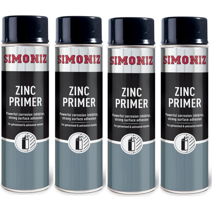 4x Simoniz Zinc Metal Primer Auto Car Spray Paint 500ml Aerosol SIMP10D