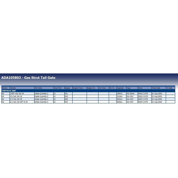 Blue Print ADA105803 Gas Spring Fits Chrysler 4589626AA