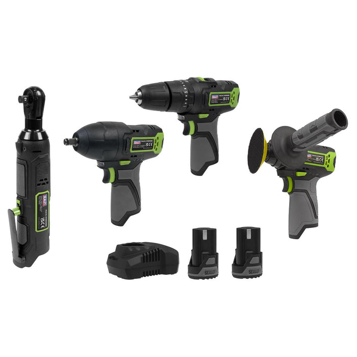 Sealey 4 x SV10.8 Series Cordless Combo Kit 10.8V - 2 Batteries & Euro Plug Sealey  - Dynamic Drive