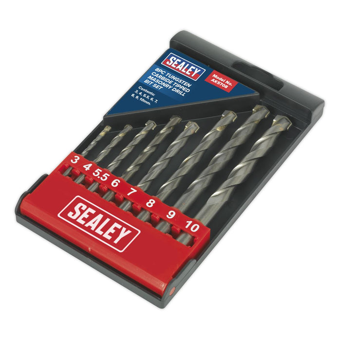 Sealey 8pc TCT Masonry Drill Bit Set 3-10mm Tungsten Carbide Tipped Brick Sealey  - Dynamic Drive