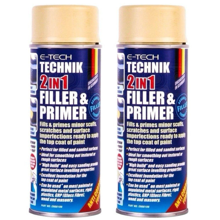 2x E-Tech Technik 2-in-1 Filler & Primer Car Body Repair Paint Undercoat 400ml Can