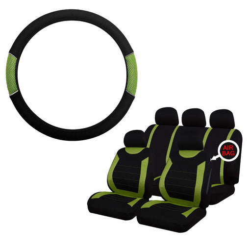 Green & Black Steering Wheel & Seat Cover set for Fiat Qubo 09-On UKB4C  - Dynamic Drive