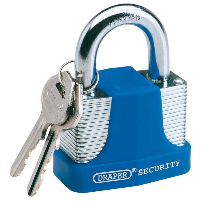 Draper Laminated Steel Padlock and 2 Keys with Hardened Steel Shackle and Bumper