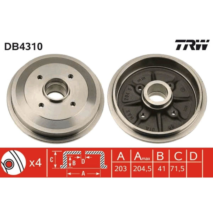 Genuine TRW Brake Drum DB4310 TRW  - Dynamic Drive