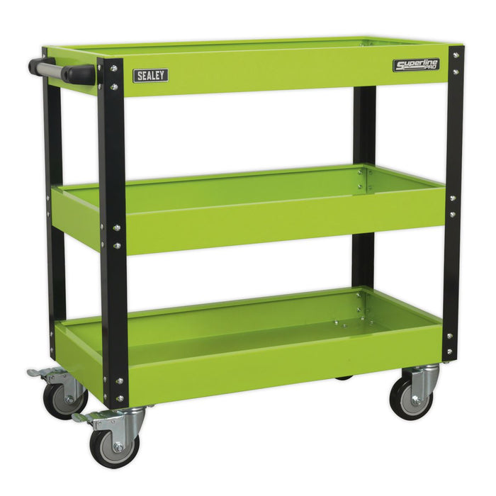 Sealey Workshop Trolley 3-Level Heavy-Duty Hi-Vis Green CX110HV Sealey  - Dynamic Drive