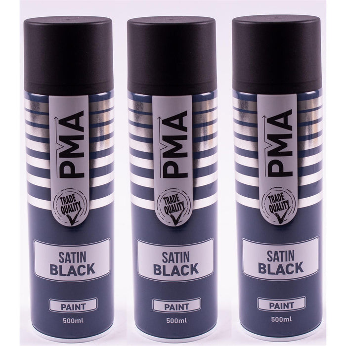 3 X Autotek Satin Black Paint Spray Aerosol 500Ml High Coverage Satin Black Autotek  - Dynamic Drive