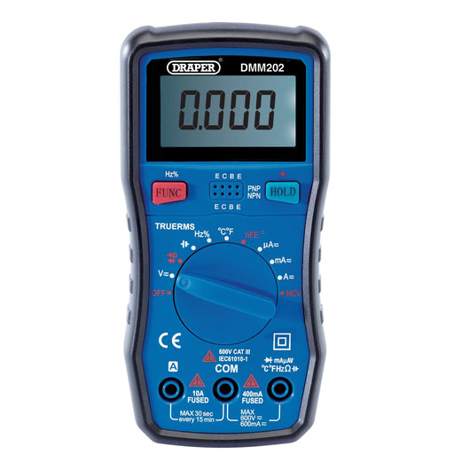 Draper Auto-Ranging Digital Multimeter, 1 x Test Leads, 1 x Temp Probe 41820 Draper  - Dynamic Drive