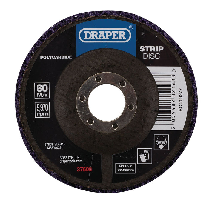 Draper Polycarbide Strip Disc, 115mm, 22.23mm, 180 Grit, Purple 37608