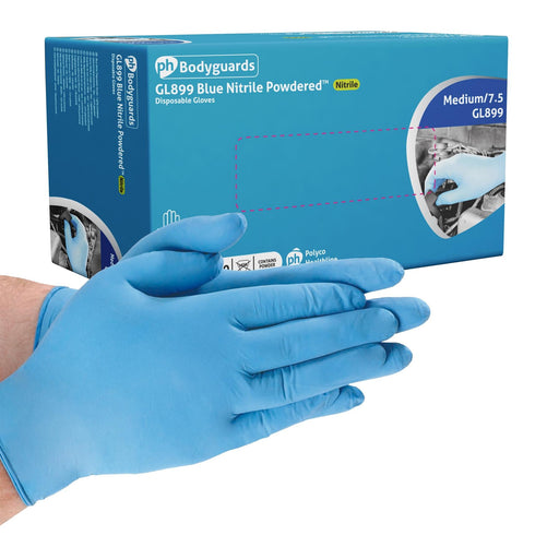 Bodyguards Powdered Blue Nitrile Disposable Gloves Large Box of 100 Bodyguard  - Dynamic Drive