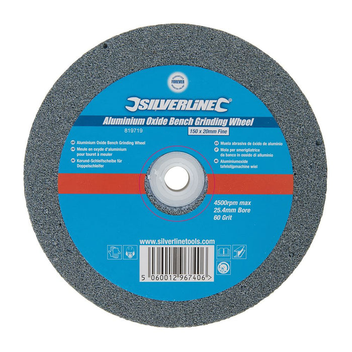 Silverline Aluminium Oxide Bench Grinding Wheel 150 x 20mm Fine Silverline  - Dynamic Drive