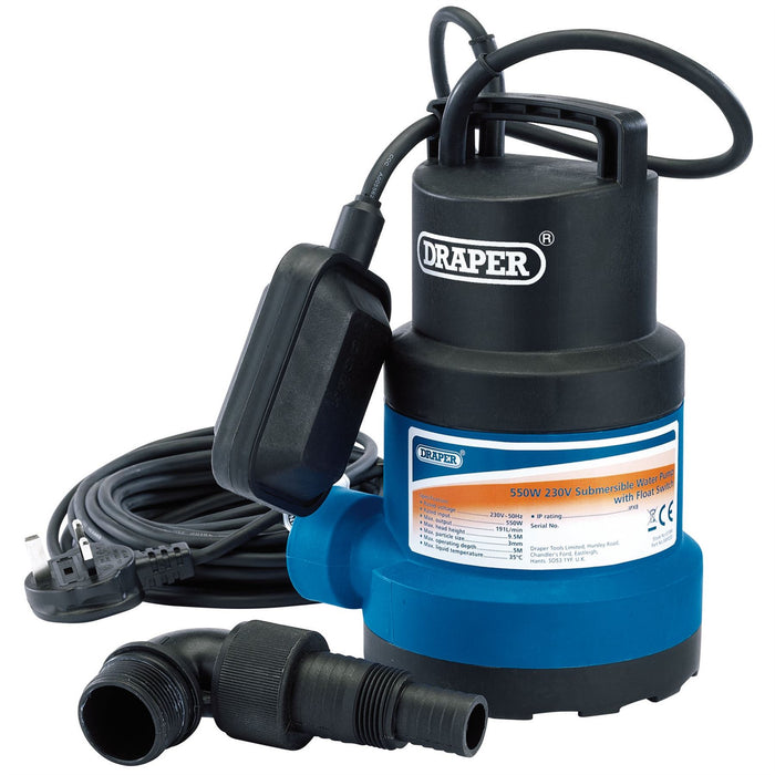 Draper Submersible Clean Water Pump with Float Switch, 191L/min, 550W 61584