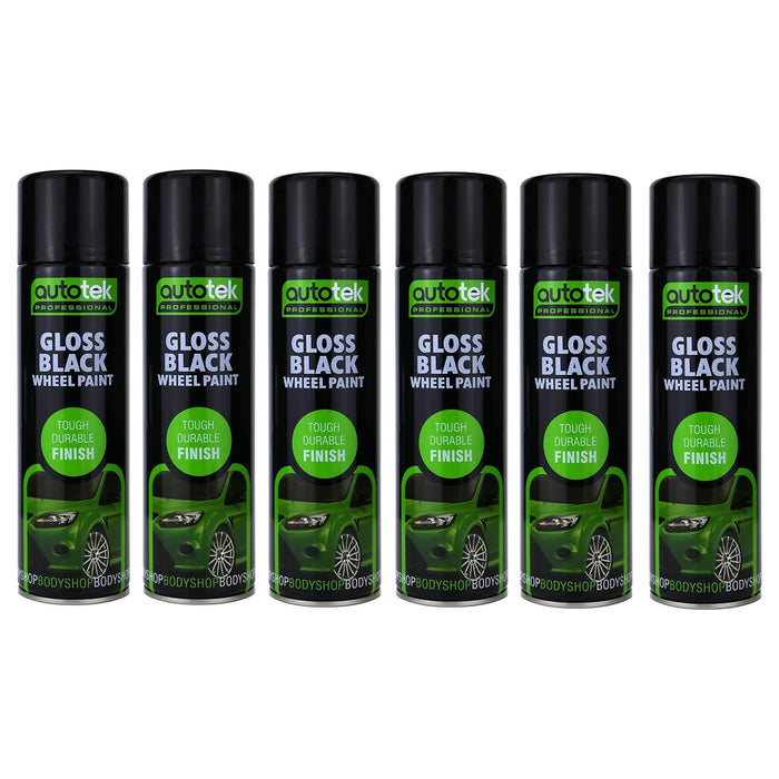 6x AUTOTEK GLOSS BLACK Wheel Paint 500ml Spray Paint High Coverage