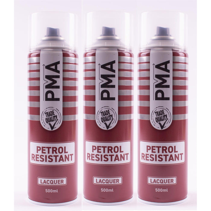 3x PMA Professional Petrol Resistant Lacquer 500ml Spray Paint High Coverage