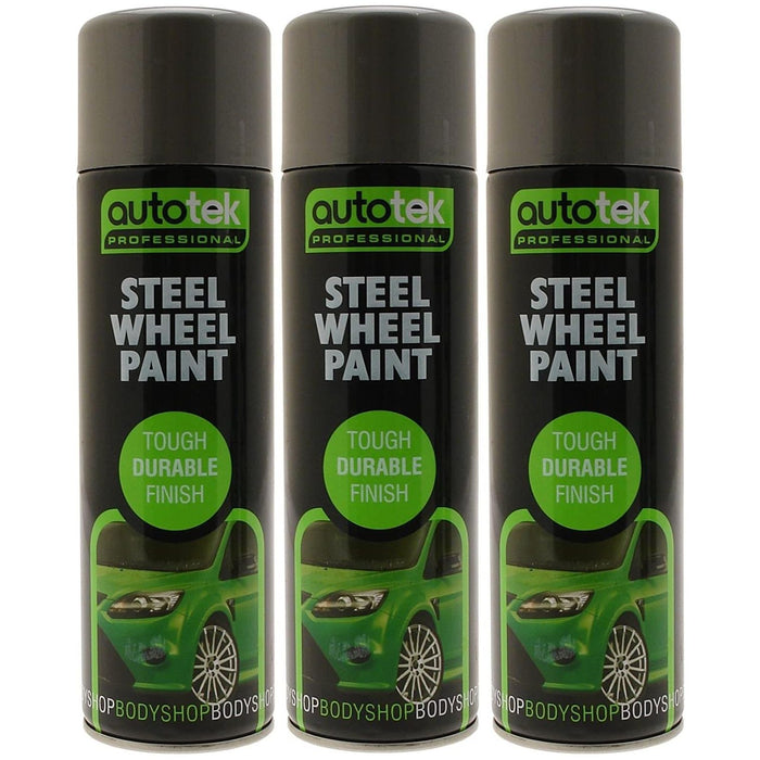 3x AUTOTEK SILVER STEEL Wheel Paint 500ml Spray Paint High Coverage