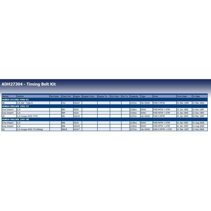 Blue Print ADH27304 Timing Belt Kit Fits Honda 13405PAAA03S4  14400P13004S1